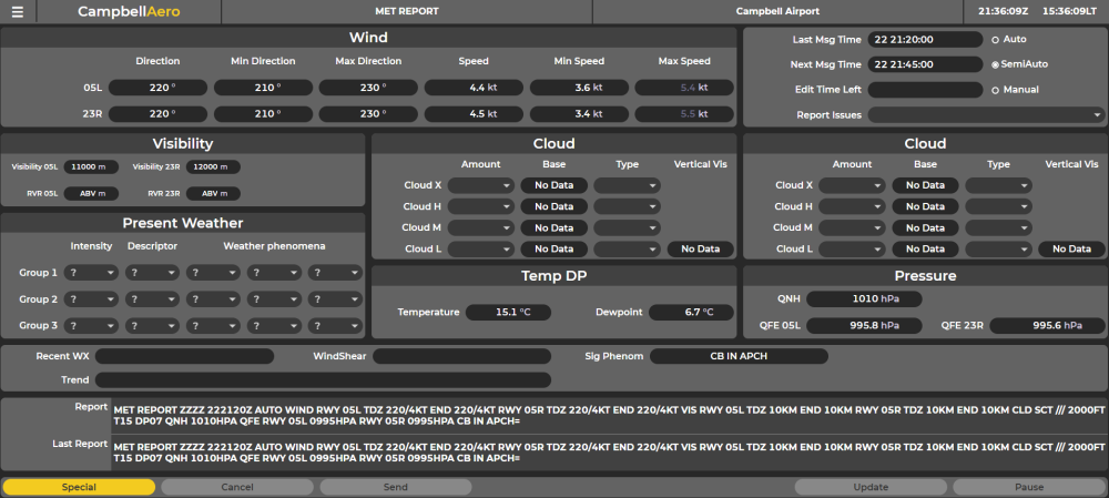MET Report screen
