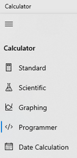 The Programmer option listed on the calculator