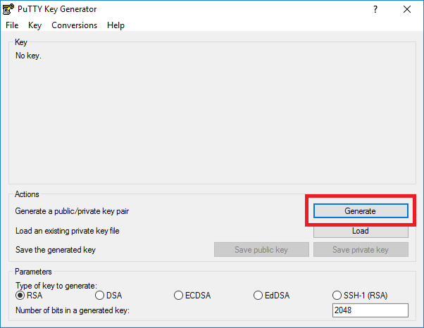 PuTTY Key Generator and Generate button