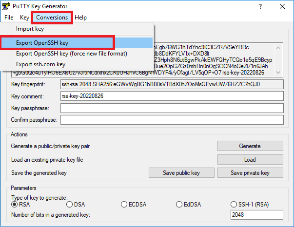 PuTTY Key Generator and Onversions | Export OpenSSH key