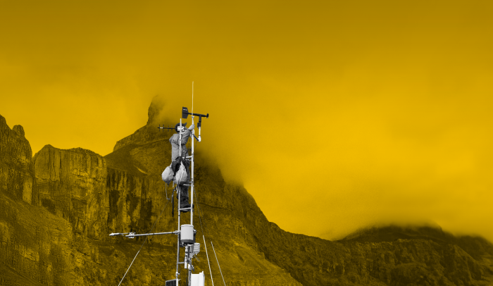mountains, clouds, weather station