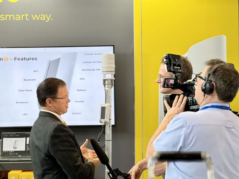 Kevin Rhodes, product manager, being interviewed at Meteorological Technology World Expo 2023