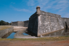 Castillo de San Marcos National Monument, St. Augustine, Florida. Taken in 1995, this view looks across the moat toward the southwest bastion, where several major cracks are visible.