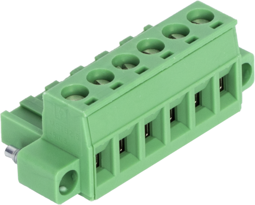 28915 Green 6-Pin Screw Terminal Plug Connector with Threaded Flange