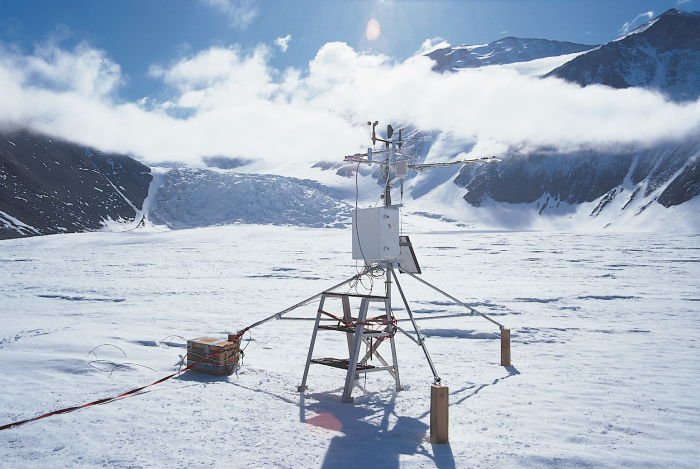 Energy flux station providing data for ecological research in the McMurdo Dry Valleys, Antarctica (Photo courtesy of Gayle Dana, Desert Research Institute)
