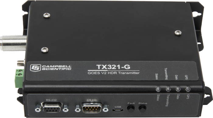 TX321-G GOES Transmitter, front and top view
